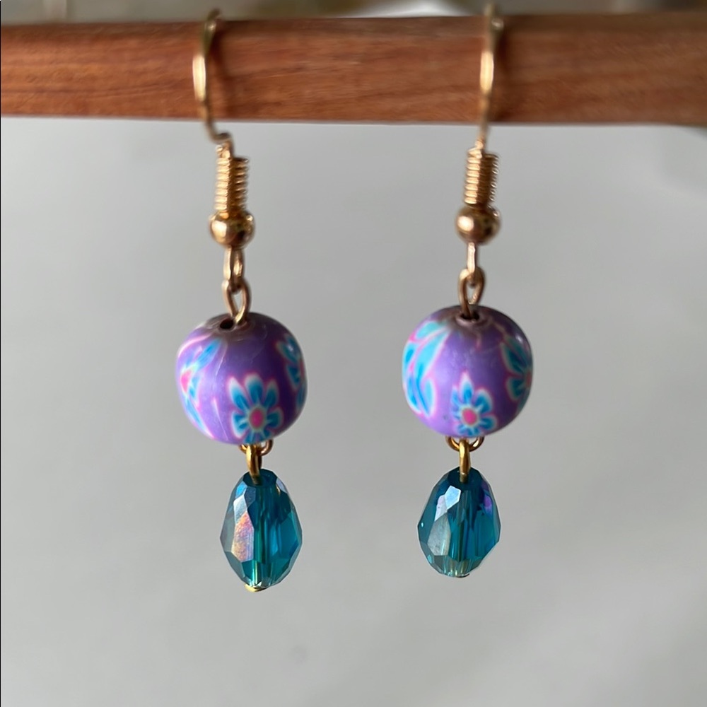 NIB Floral Purple and Blue Floral Earrings